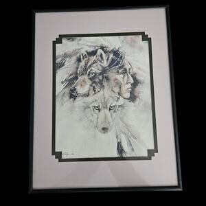 Jan Taylor Wolf Native American Woman Art Print Framed Signed